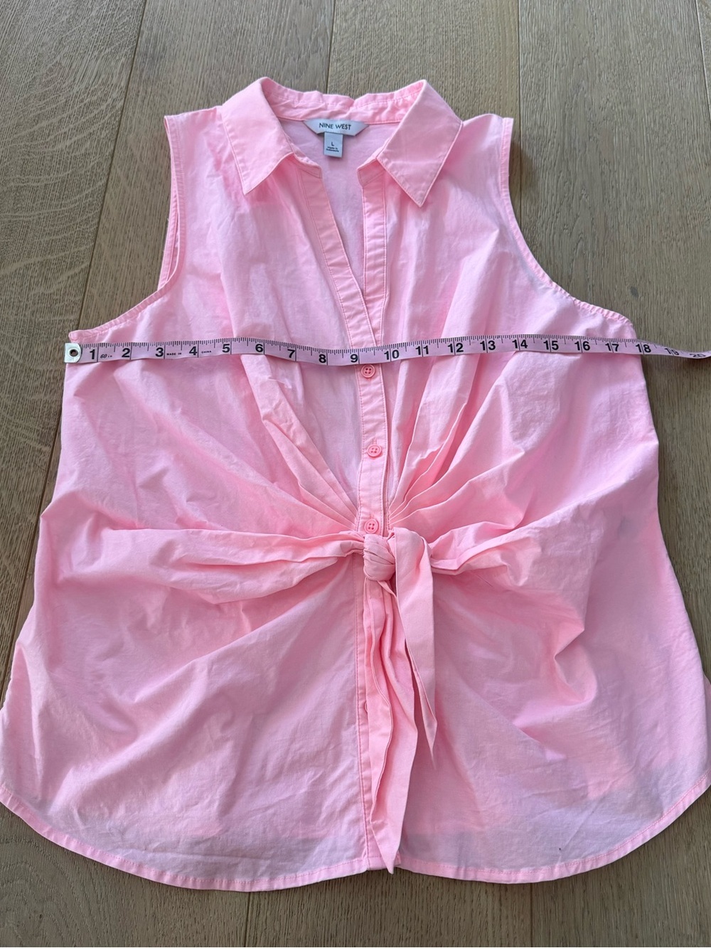 Nine West Front Tie Pink Button Up Sleeveless Blouse Size Large - Picture 5 of 7